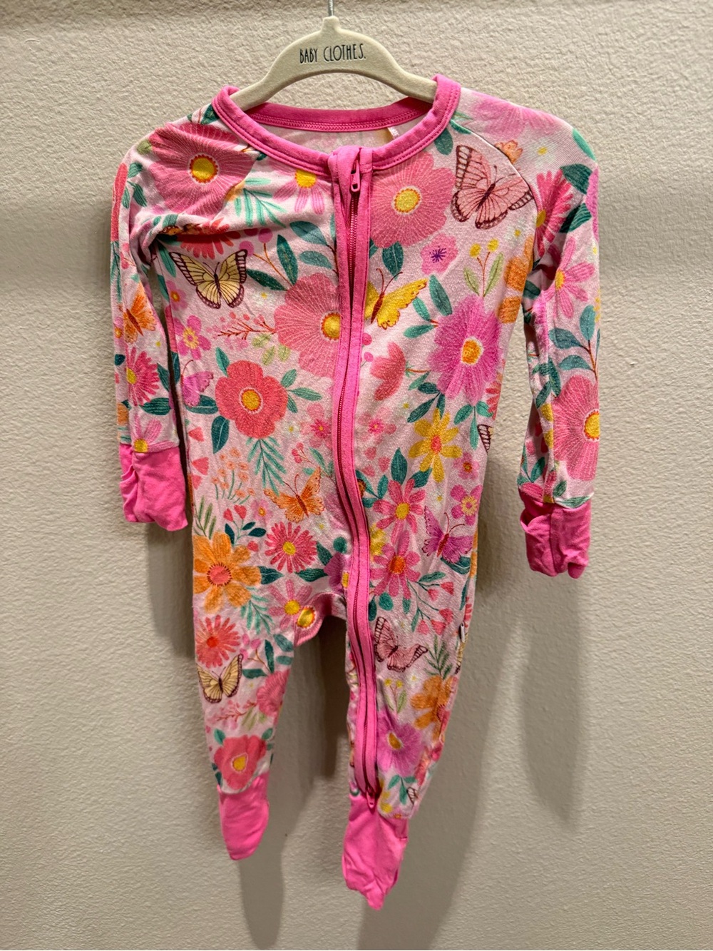 Little Sleepies Pink Floral & Butterfly Zip Footed Pajamas